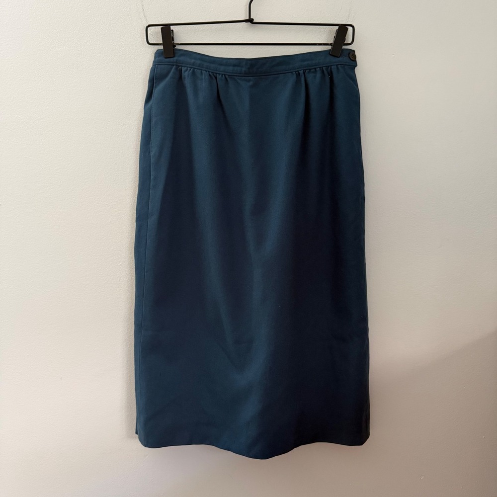 Pendleton Petite Vintage Teal Blue 100% Virgin Wool Pencil Midi Skirt Size 10